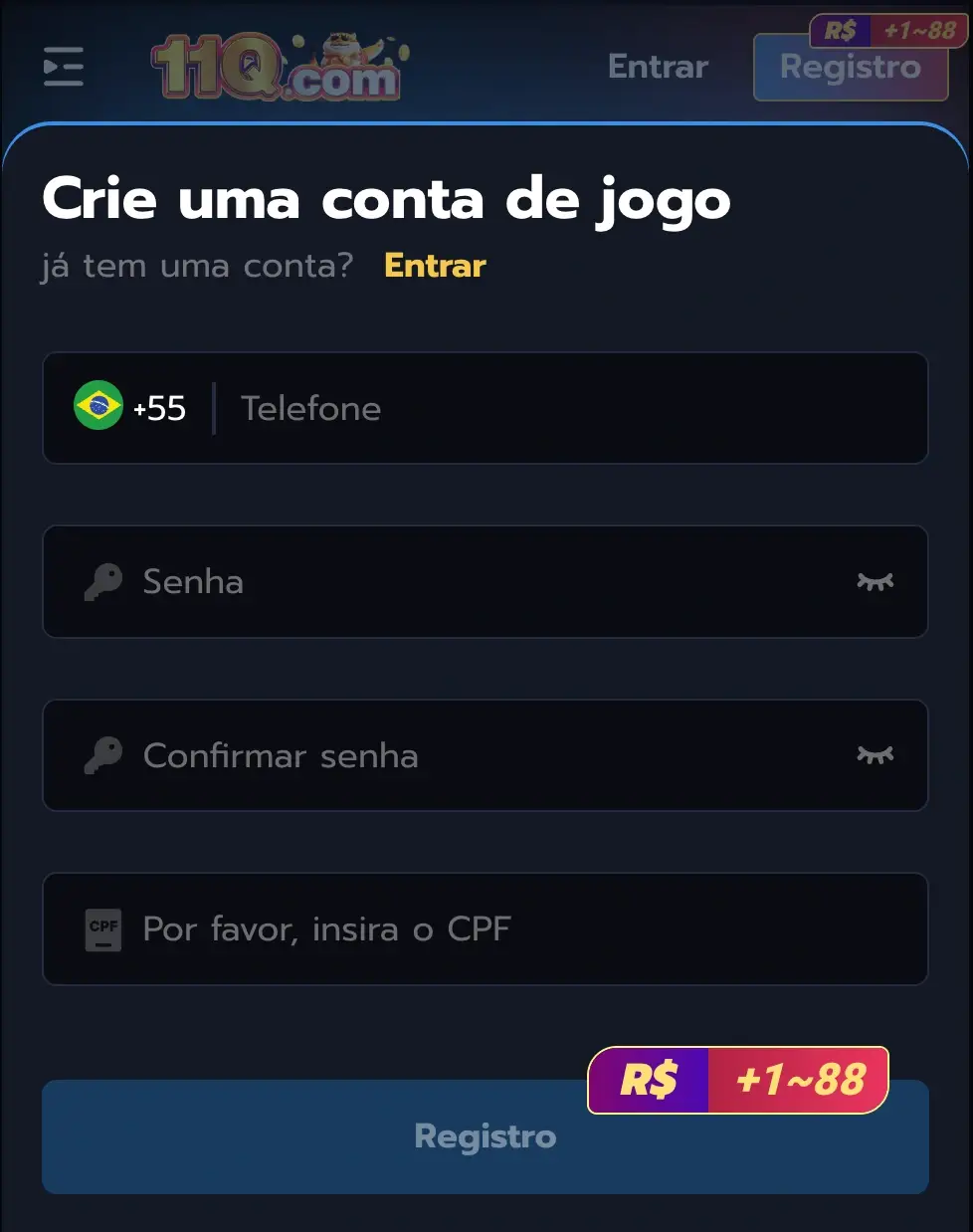 Formulário de registro no 11Q com